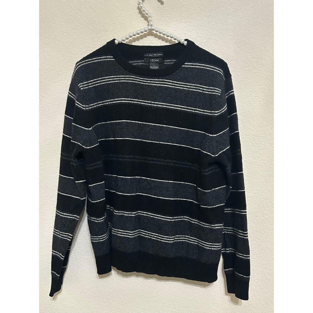 Cezani Cashmere Sweater Men's Size Large 2 Ply Neutral Striped Pullover Top